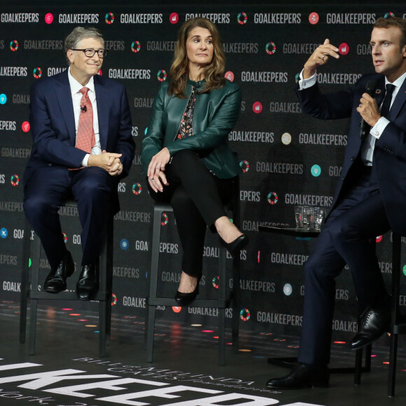 Le Président de la République Emmanuel Macron participe à l'événement des " goalkeepers " avec Bill et Melinda Gates, le 26 septembre 2018, à New-York, Etats-Unis. © Stéphane Lemouton / Bestimage 