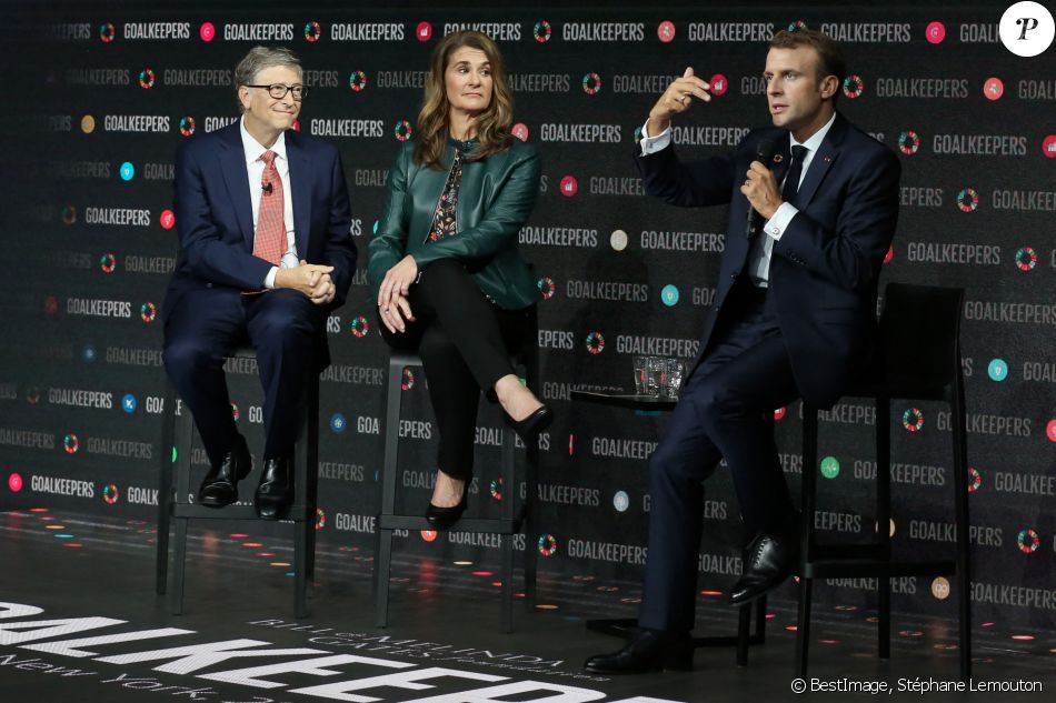Le Président de la République Emmanuel Macron participe à l'événement des " goalkeepers " avec Bill et Melinda Gates, le 26 septembre 2018, à New-York, Etats-Unis. © Stéphane Lemouton / Bestimage