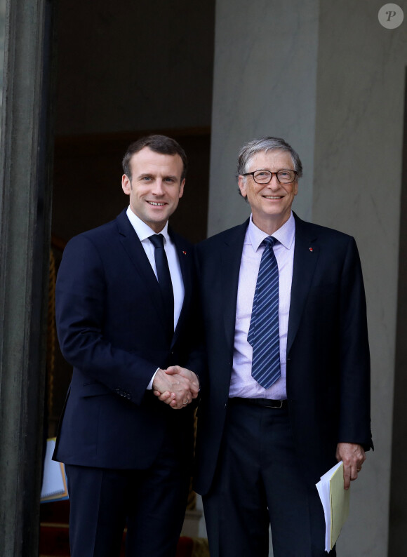 Le président de la République française Emmanuel Macron reçoit Bill Gates et sa femme Melinda au palais de l'Elysée à Paris, France, le 16 avril 2018. © Dominique Jacovides/Bestimage 
