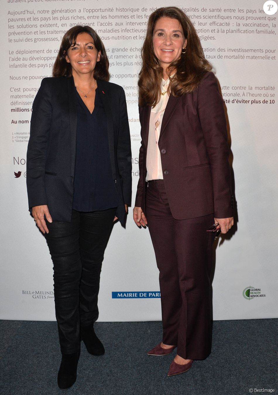 Anne Hidalgo et Melinda Gates - Melinda Gates et Anne Hidalgo lancent l'Appel de Paris pour la santé des femmes et des enfants dans le monde à Paris le 14 octobre 2014.