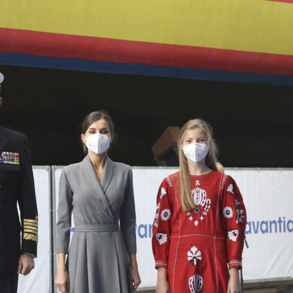 Le roi Felipe VI d'Espagne, la reine Letizia d'Espagne, La princesse Leonor et L'infante Sofia d'Espagne - La famille royale d'Espagne assiste au lancement du sous-marin S-81 'Isaac Peral' à Carthagène, Espagne, le 22 avril 2021.
