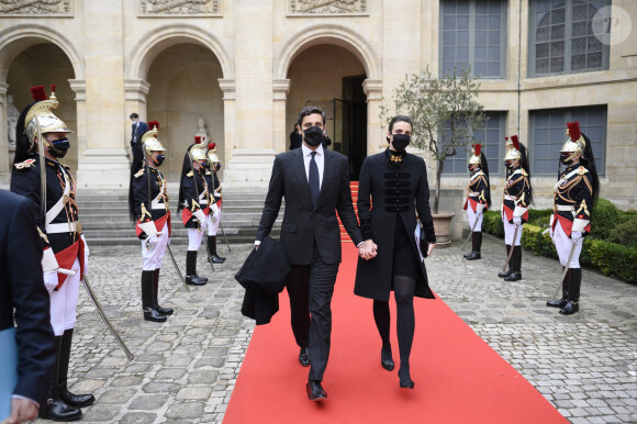 Le prince Jean-Christophe Napoleon et sa femme la princesse Olympia von Arco-Zinneberg - Le président français Emmanuel Macron commémore le bicentenaire de la mort de Napoléon à l'Institut de France, le 5 mai 2021 à Paris.