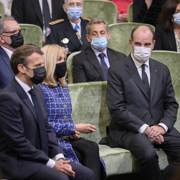 Emmanuel Macron, sa femme Brigitte Macron et Jean Castex , Richard Ferrand et Nicolas Sarkozy - Le président français Emmanuel Macron commémore le bicentenaire de la mort de Napoléon à l'Institut de France, le 5 mai 2021 à Paris.