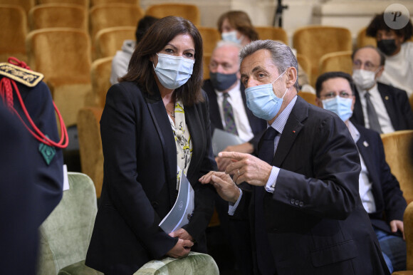Nicolas Sarkozy et Anne Hidalgo - Le président français Emmanuel Macron commémore le bicentenaire de la mort de Napoléon à l'Institut de France, le 5 mai 2021 à Paris.