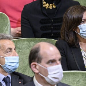 Anne Hidalgo, maire de Paris - Le président français Emmanuel Macron commémore le bicentenaire de la mort de Napoléon à l'Institut de France, le 5 mai 2021 à Paris.