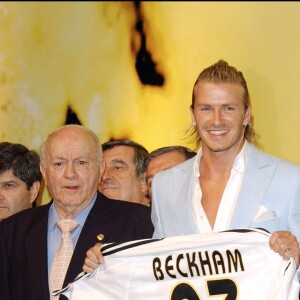 David Beckham lors de sa présentation officielle au Real Madrid, le 2 juillet 2003.