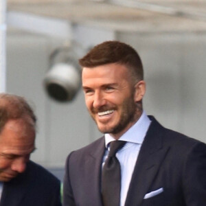 David Beckham devant le stade du Los Angeles Galaxy, le 2 mars 2019.