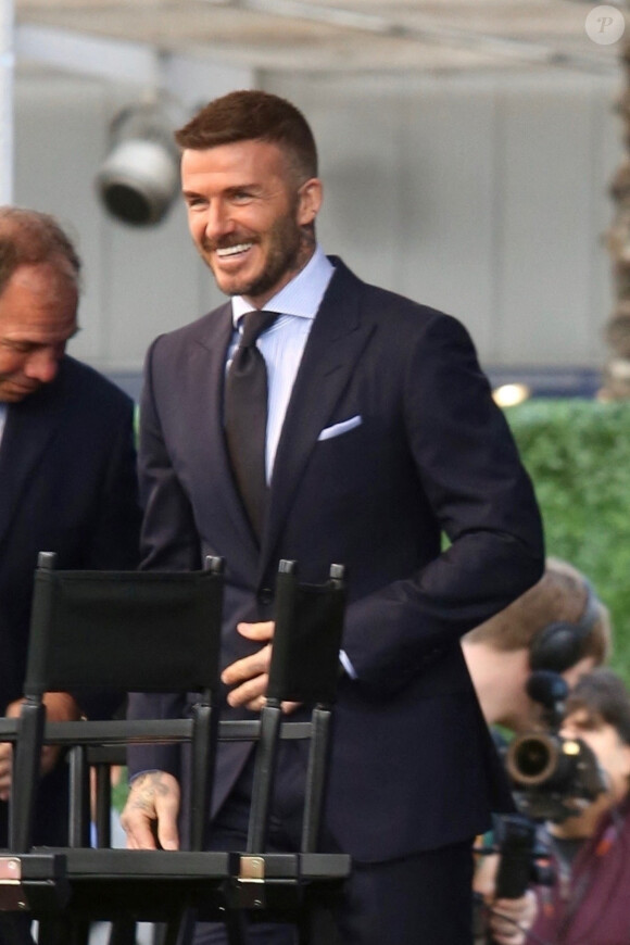 David Beckham devant le stade du Los Angeles Galaxy, le 2 mars 2019.