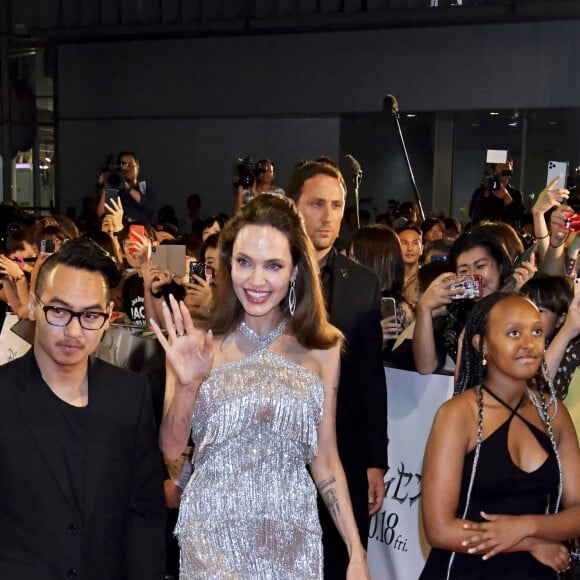 Maddox Jolie-Pitt, Angelina Jolie et Zahara Jolie-Pitt - Première du film "Maléfique : Le Pouvoir du mal" au Roppongi Hills Arena à Tokyo, Japon, le 3 octobre 2019.