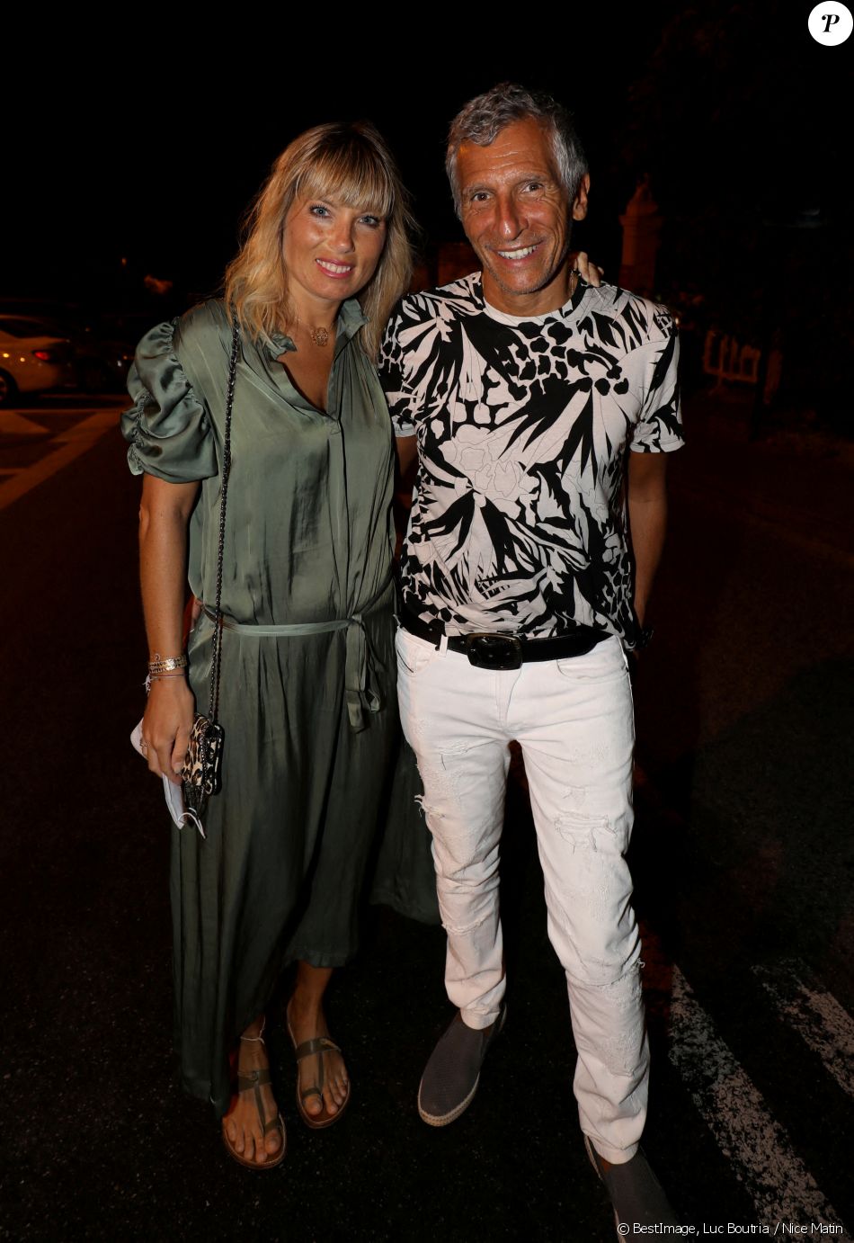 Exclusif - Nagui et sa femme Mélanie Page - F.Xavier Demaison et F. Berléand dans la pièce "Par le Bout du Nez" lors du Festival de Ramatuelle, le 2 août 2020. © Luc Boutria / Nice Matin / Bestimage