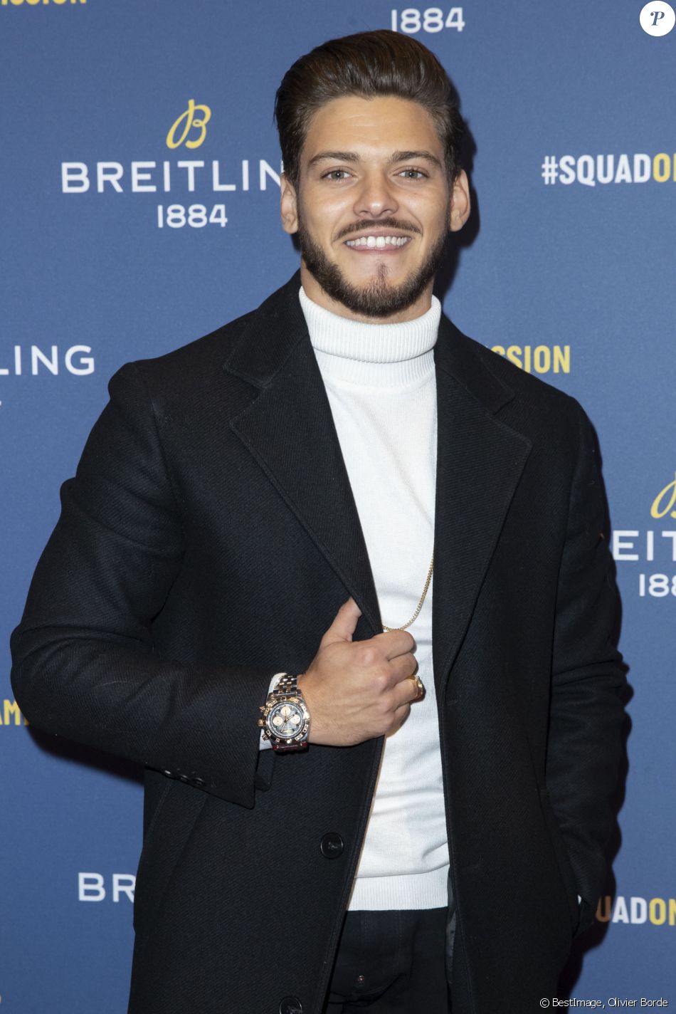 Rayane Bensetti lors de la soirée de réouverture de la boutique "Breitling", située rue de la Paix. Paris, le 3 octobre 2019. © Olivier Borde/Bestimage