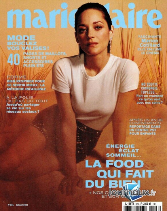 Marion Cotillard en couverture du magazine "Marie Claire" du mois de juillet 2021.
