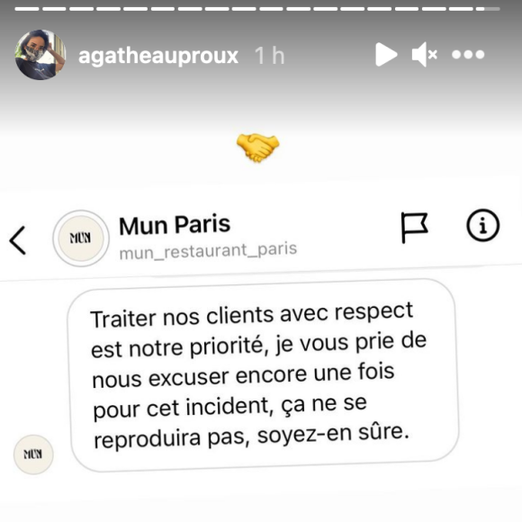 Agathe Auproux recalée par un restaurant parisien, les gérants lui envoient un message - Instagram