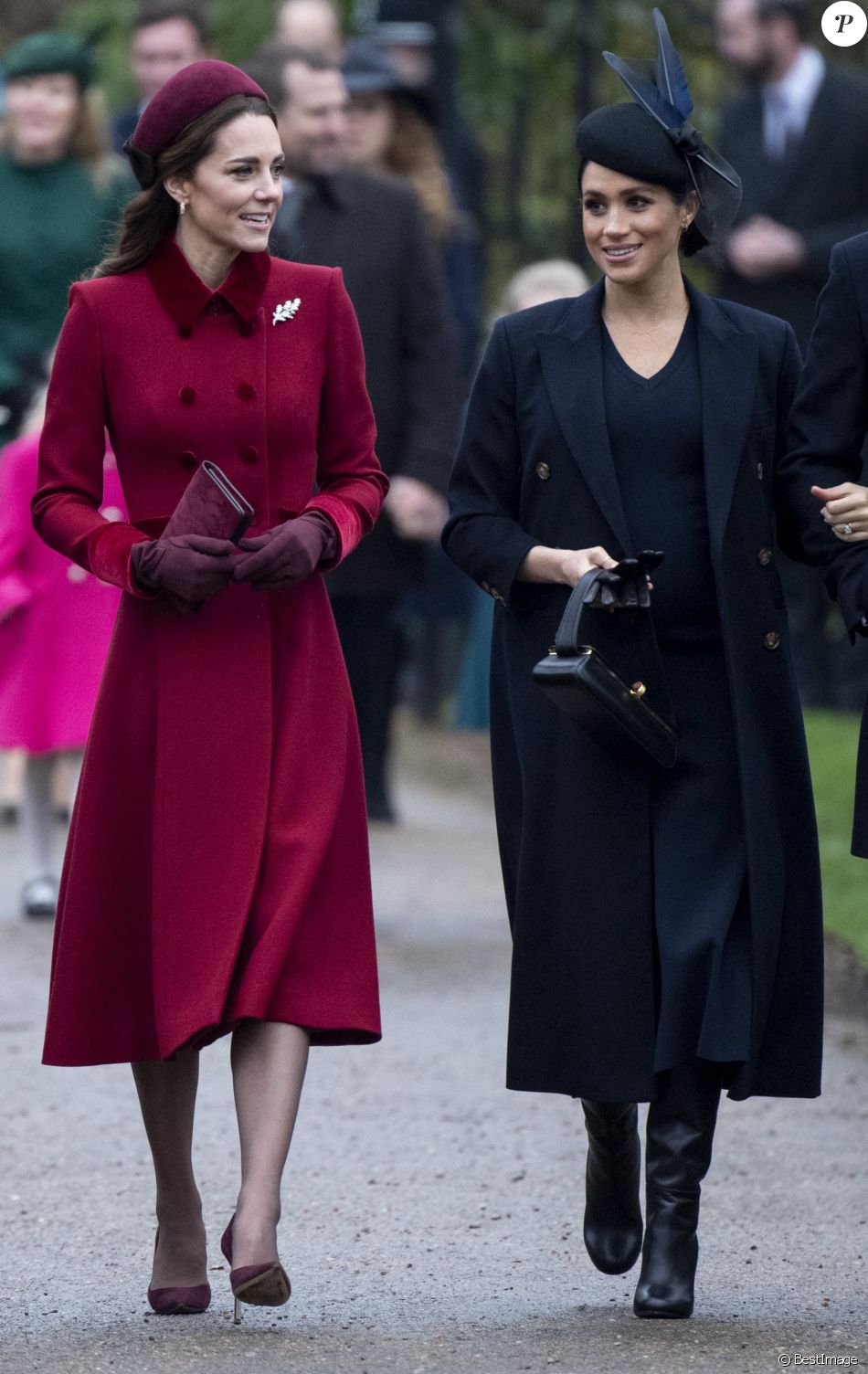 Kate Middleton, la duchesse de Cambridge et Meghan Markle, la duchesse de Sussex enceinte - La famille royale britannique se rend à la messe de Noël à l'église Sainte-Marie-Madeleine à Sandringham, le 25 décembre 2018.