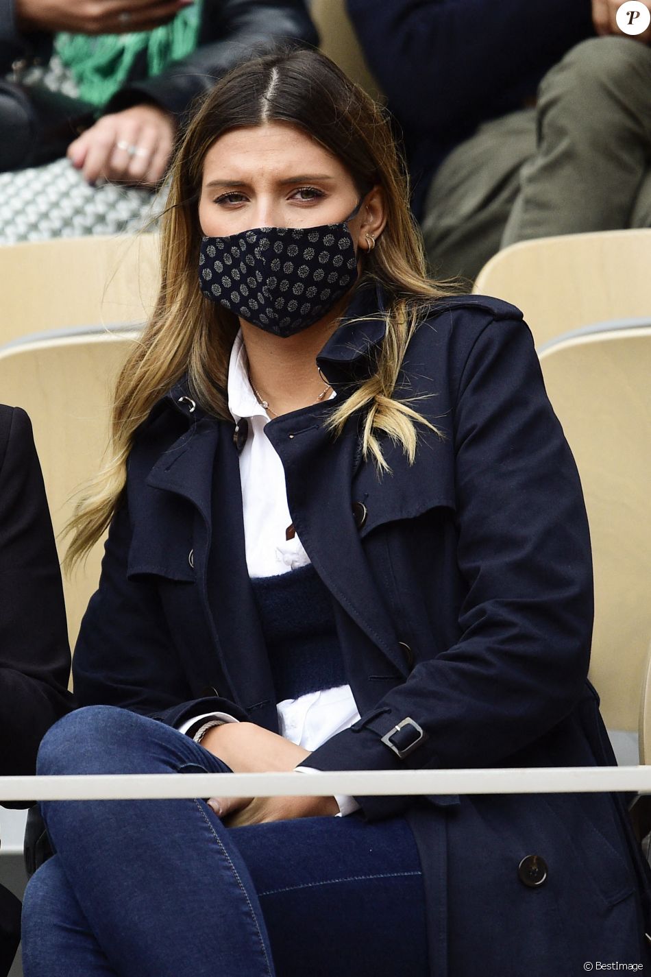 L'animatrice et ancienne Miss France 2015, Camille Cerf assiste au tournoi de tennis de Roland Garros à Paris, le 6 octobre 2020.