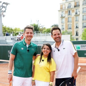 Guillaume Pley, Ines Reg et Christophe Michalak lors de la finale de la saison 3 de "Stars, Set et Match" au profit d'associations caritatives en marge des Internationaux de France de tennis à Roland Garros à Paris. Le 10 juin 2021. © Dominique Jacovides/Bestimage