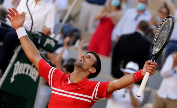 Novak Djokovic - Novak Djokovic s'est imposé face à Stefanos Tsitsipas en finale des internationaux de tennis de Roland Garros à Paris, le 13 juin 2021. © Dominique Jacovides/Bestimage 