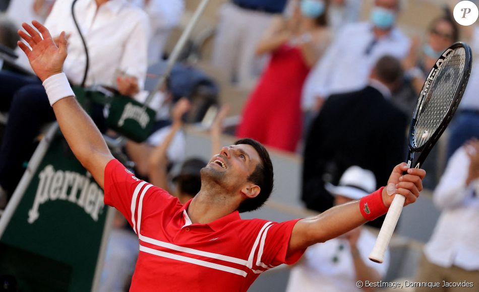 Novak Djokovic - Novak Djokovic s'est imposé face à Stefanos Tsitsipas en finale des internationaux de tennis de Roland Garros à Paris, le 13 juin 2021. © Dominique Jacovides/Bestimage