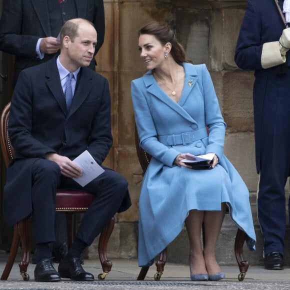 Le prince William, duc de Cambridge et Kate Catherine Middleton, duchesse de Cambridge, lors de l'événement "Beating of the Retreat (Cérémonie de la Retraite)" au palais de Holyroodhouse à Edimbourg. Le 27 mai 2021