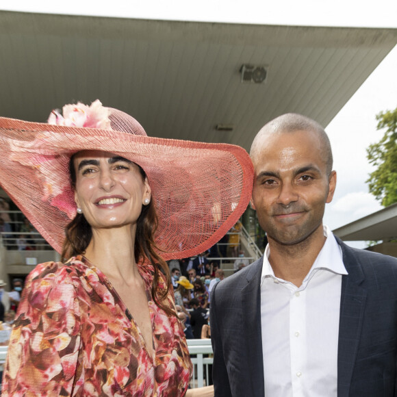 Irène Salvador et Tony Parker - Prix de Diane Longines à l'hippodrome de Chantilly, le 20 juin 2021. © Pierre Perusseau/Bestimage