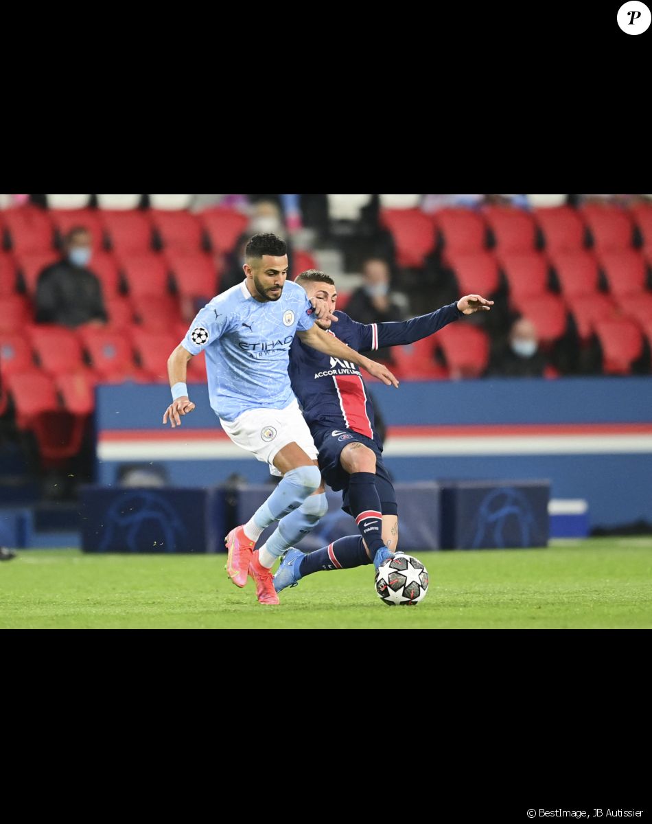 Riyad Mahrez en demi-finale de la Ligue des Champions, le 28 avril 2021 à Paris. © JB Autissier / Panoramic / Bestimage