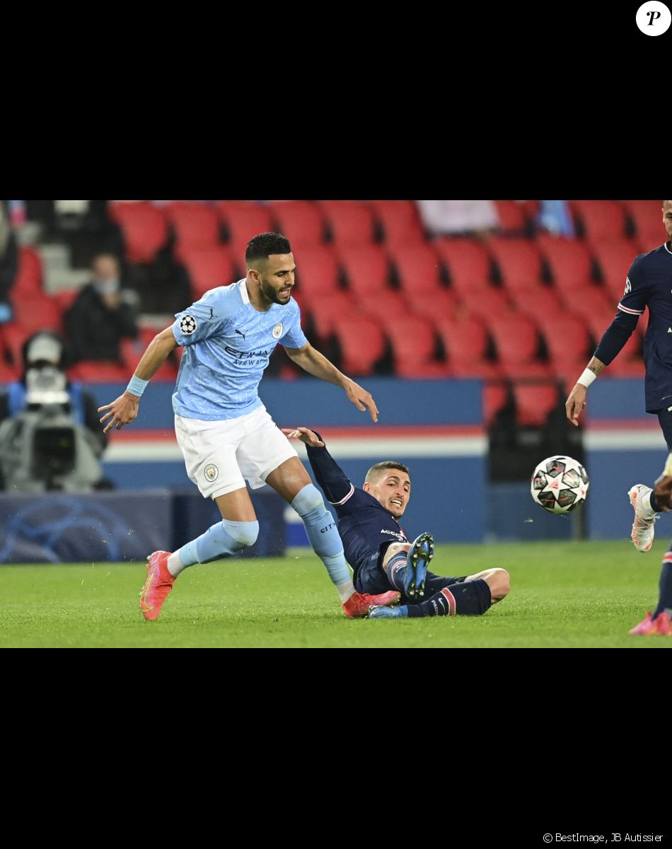 Riyad Mahrez en demi-finale de la Ligue des Champions, le 28 avril 2021 à Paris. © JB Autissier / Panoramic / Bestimage
