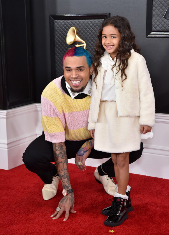 Chris Brown et sa fille Royalty Brown aux 62e Grammy Awards à Los Angeles, le 26 janvier 2020.
