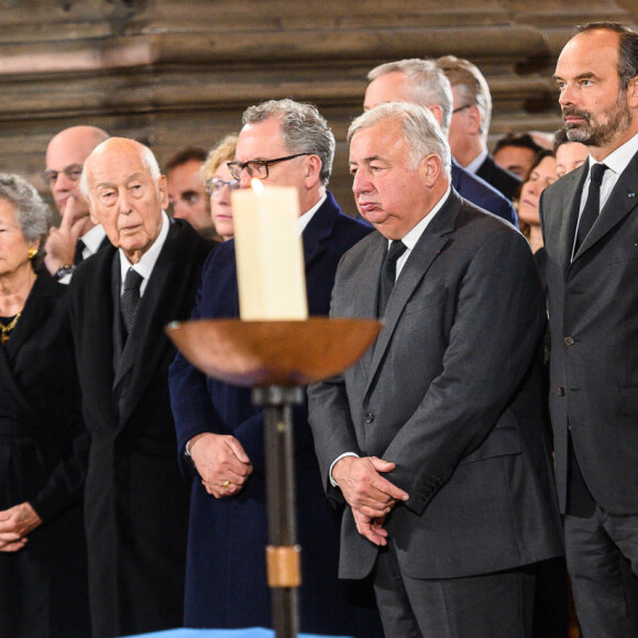 Carla Bruni-Sarkozy, Nicolas Sarkozy, Valery Giscard d'Estaing et sa femme Anne-Aymone , Richard Ferrand, Gérard Larcher, Édouard Philippe, Brigitte Macron et le président de la république Emmanuel Macron- Obsèques de Jacques Chirac en l'église Saint-Sulpice à Paris le 30 Septembre 2019. ©Eliot Blondet / Pool / Bestimage