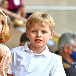 Le prince héréditaire Jacques de Monaco et sa soeur la princesse Gabriella de Monaco durant la dernière journée du World Rugby Sevens Repechage tournament qui se déroule au Stade Louis II le 20 juin 2021. Cette compétition est organisée par la Fédération Monégasque de Rugby (FMR), dont le président est Gareth Wittstock, le frère de la Princesse Charlene de Monaco. © Bruno Bebert/Bestimage 