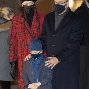 Le prince Albert II de Monaco, sa femme la princesse Charlene et leurs enfants le prince héréditaire Jacques et la princesse Gabriella durant la célébration de la Sainte Dévote, Sainte patronne de Monaco, à Monaco le 26 janvier 2021. © Olivier Huitel / Pool Monaco /Bestimage albert