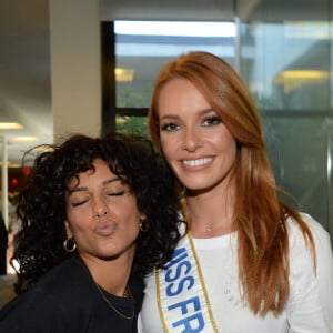 Tal (chanteuse) et Maëva Coucke (Miss France 2018) lors de la 14ème édition du Charity Day dans la salle des marchés de la société de courtage Aure BGC au profit des 7 associations participantes à Paris; France, le 11 septembre 2018.
