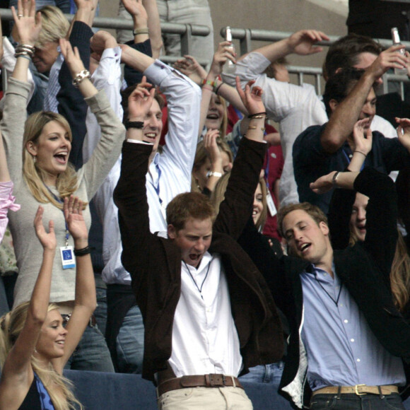 Le prince William et le prince Harry au concert hommage à leur mère Diana au stade Wembley de Londres en 2007.