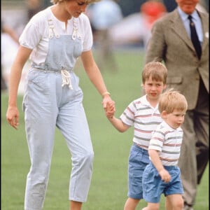 Diana avec ses fils William et Harry en 1987.