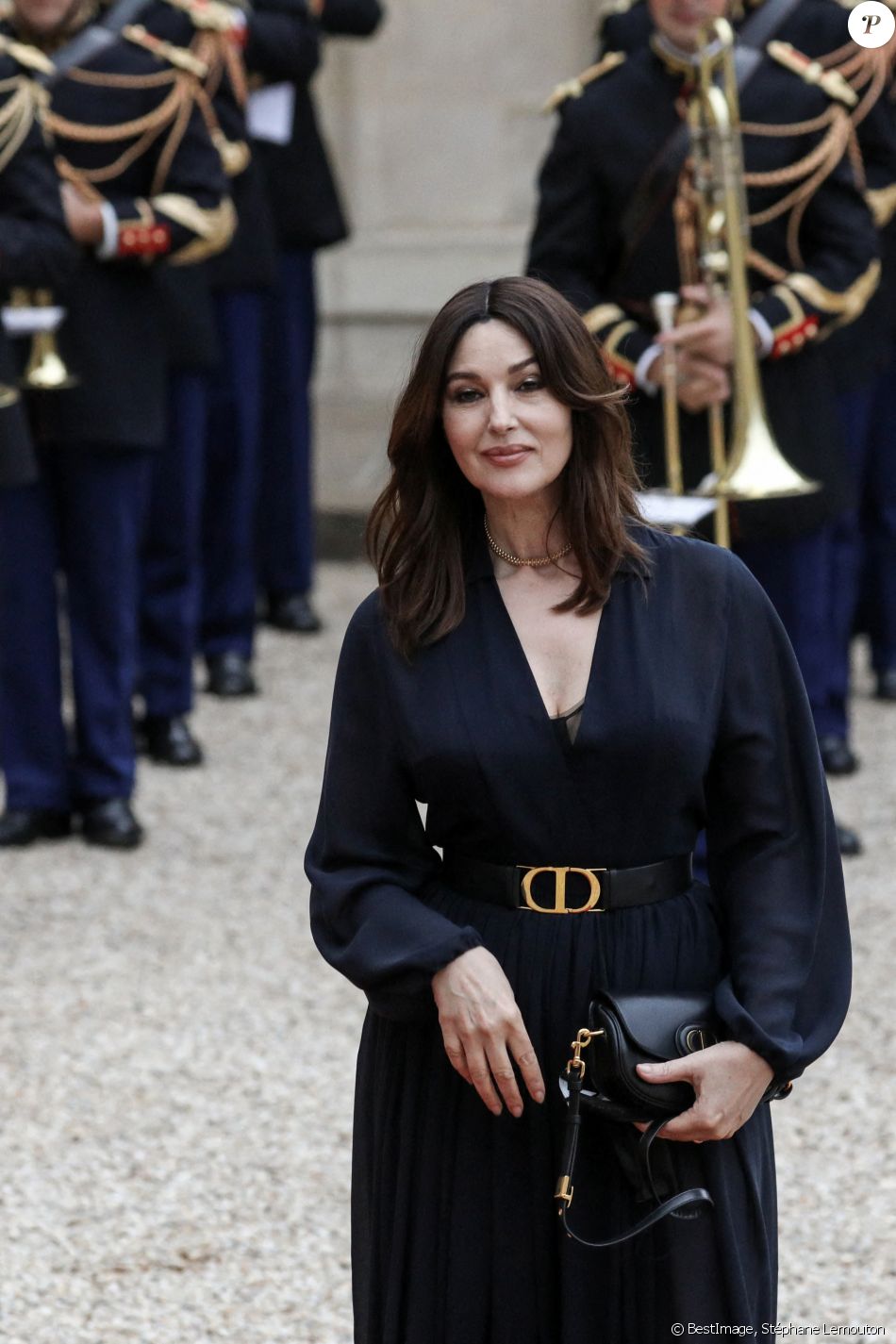 L'actrice italienne Monica Bellucci arrive pour un dîner d'Etat avec le président français et italien, au palais de l'Elysée, Paris, le 5 juillet 2021. © Stéphane Lemouton / Bestimage