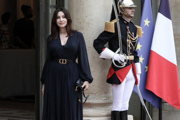 L'actrice italienne Monica Bellucci arrive pour un dîner d'Etat avec le président français et italien, au palais de l'Elysée, Paris, le 5 juillet 2021. © Stéphane Lemouton / Bestimage 