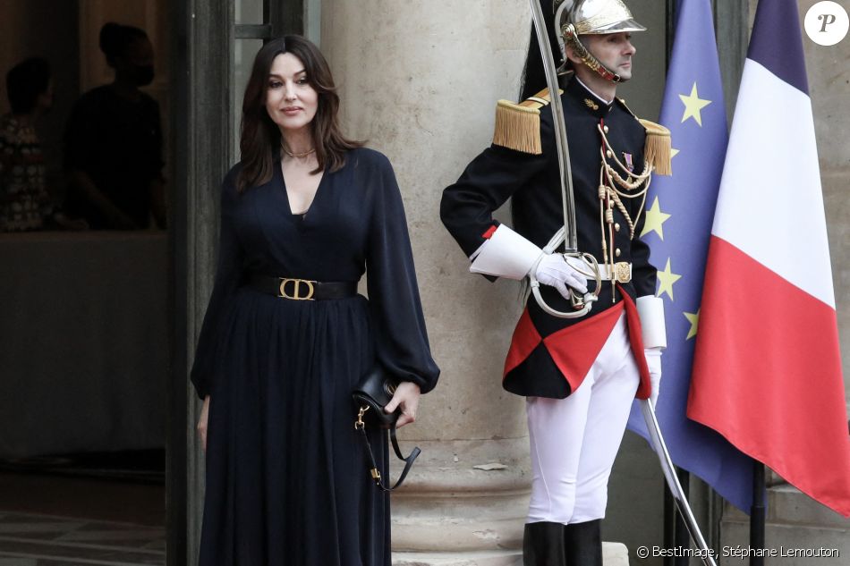 L'actrice italienne Monica Bellucci arrive pour un dîner d'Etat avec le président français et italien, au palais de l'Elysée, Paris, le 5 juillet 2021. © Stéphane Lemouton / Bestimage