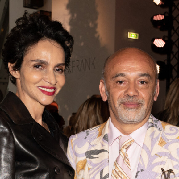 Farida Khelfa et Christian Louboutin au dîner de lancement des Parfums Louis Vuitton ("Stellar Times", "Cosmetic Cloud", "Dancing Blossom", "Rhapsody" et "Symphony") à la Fondation Louis Vuitton. Paris, France, le 5 juillet 2021.