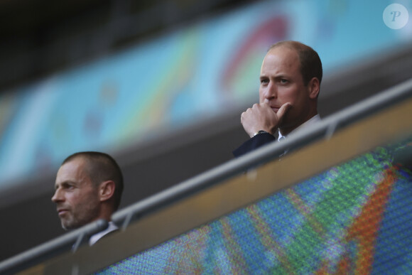 Le prince William lors de la demi-finale de l'Euro 2020 avec le match opposant l'Angleterre au Danemark, au stade de Wembley à Londres, le 7 juillet 2021.