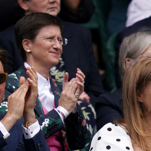 La princesse Beatrice d'York (enceinte) et son mari Edoardo Mapelli Mozzi au tournoi de tennis de Wimbledon, le 8 juillet 2021.