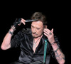 Exclusif - Johnny Hallyday se recoiffe sur scene lors de son concert au POPB de Bercy a Paris - Jour 2 de la tournee "Born Rocker Tour". Le 16 juin 2013