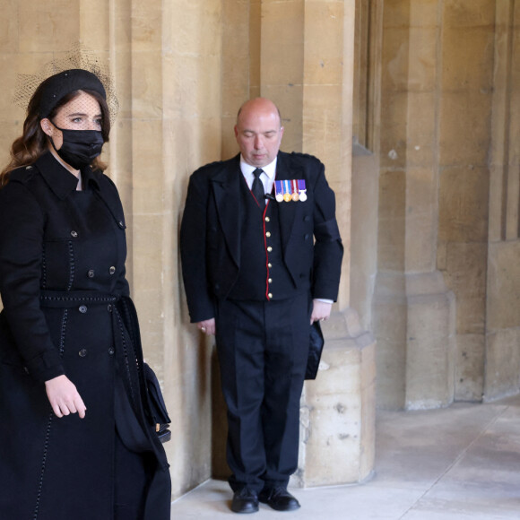 Jack Brooksbank et La princesse Eugenie d'York - Arrivées aux funérailles du prince Philip, duc d'Edimbourg à la chapelle Saint-Georges du château de Windsor, le 17 avril 2021.