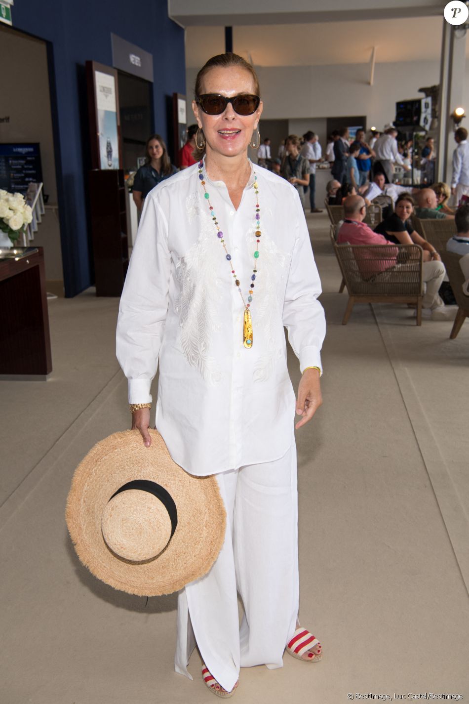 Exclusif - Carole Bouquet - People dans la tente VIP - Longines Paris Eiffel Jumping au Champ de Mars à Paris, le 7 juillet 2019. © Luc Castel/Bestimage