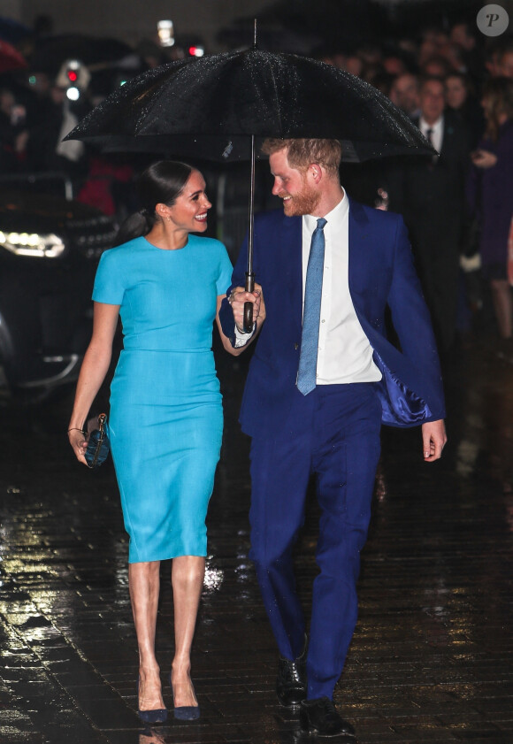 Le prince Harry, duc de Sussex, et Meghan Markle, duchesse de Sussex arrivent à la cérémonie des Endeavour Fund Awards au Mansion House à Londres, Royaume Uni, le 5 mars 2020.