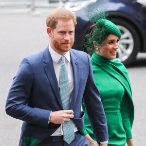 Le prince Harry, duc de Sussex, et Meghan Markle, duchesse de Sussex lors de leur dernier engagement royal - La famille royale d'Angleterre à la sortie de la cérémonie du Commonwealth en l'abbaye de Westminster à Londres.