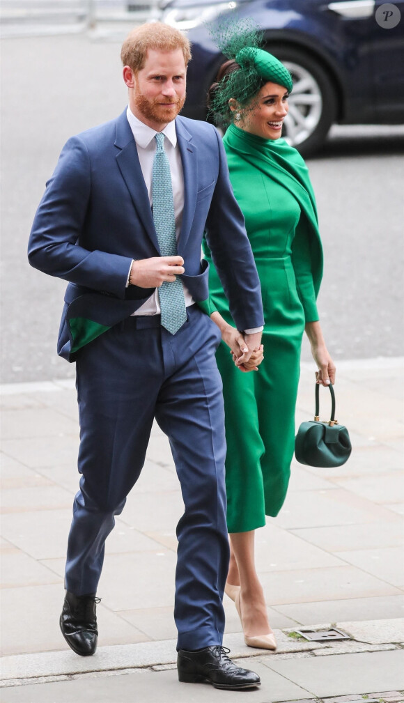 Le prince Harry, duc de Sussex, et Meghan Markle, duchesse de Sussex lors de leur dernier engagement royal - La famille royale d'Angleterre à la sortie de la cérémonie du Commonwealth en l'abbaye de Westminster à Londres.