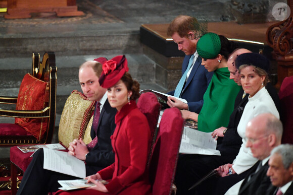 Le prince Edward, comte de Wessex, Sophie Rhys-Jones, comtesse de Wessex, Le prince William, duc de Cambridge, et Catherine (Kate) Middleton, duchesse de Cambridge, Le prince Harry, duc de Sussex, Meghan Markle, duchesse de Sussex - La famille royale d'Angleterre lors de la cérémonie du Commonwealth en l'abbaye de Westminster à Londres le 9 mars 2020.