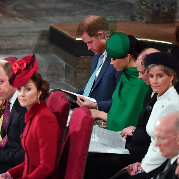 Le prince Edward, comte de Wessex, Sophie Rhys-Jones, comtesse de Wessex, Le prince William, duc de Cambridge, et Catherine (Kate) Middleton, duchesse de Cambridge, Le prince Harry, duc de Sussex, Meghan Markle, duchesse de Sussex - La famille royale d'Angleterre lors de la cérémonie du Commonwealth en l'abbaye de Westminster à Londres le 9 mars 2020.