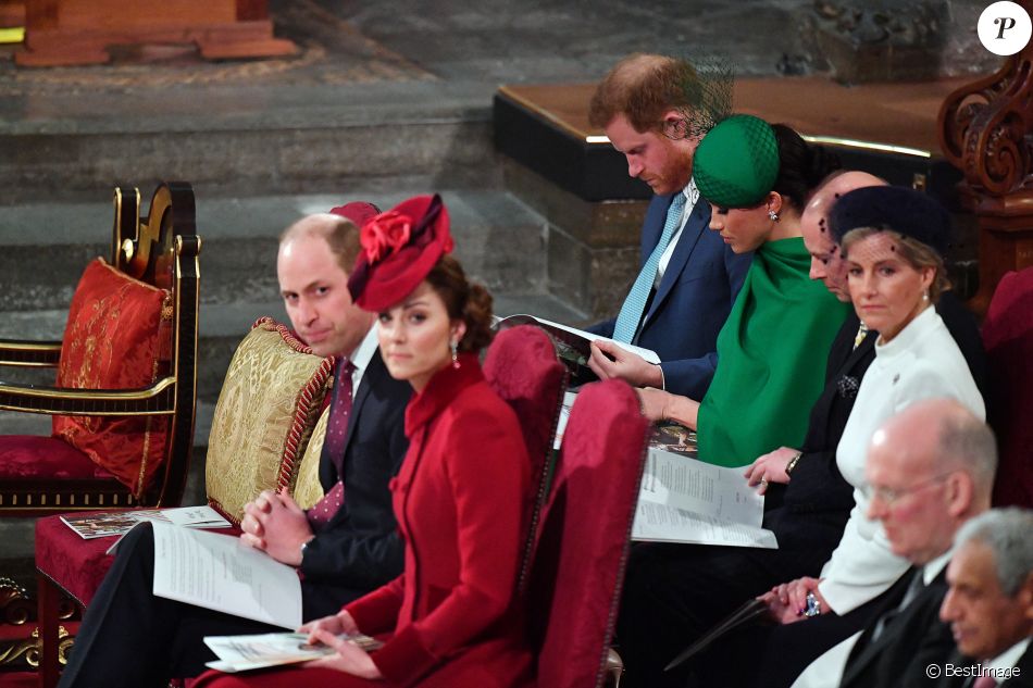 Le prince Edward, comte de Wessex, Sophie Rhys-Jones, comtesse de Wessex, Le prince William, duc de Cambridge, et Catherine (Kate) Middleton, duchesse de Cambridge, Le prince Harry, duc de Sussex, Meghan Markle, duchesse de Sussex - La famille royale d'Angleterre lors de la cérémonie du Commonwealth en l'abbaye de Westminster à Londres le 9 mars 2020.