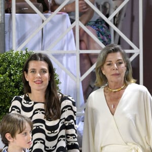 La princesse Caroline de Hanovre avec sa fille, Charlotte Casiraghi, et son petit-fils Raphaël Elmaleh, 7 ans, lors de la dernière journée de la 15ème édition du Longines Global Champions Tour Jumping International de Monaco, qui a lieu sur le port Hercule à Monaco. Monaco, le 3 juillet 2021. © Bruno Bébert/Bestimage