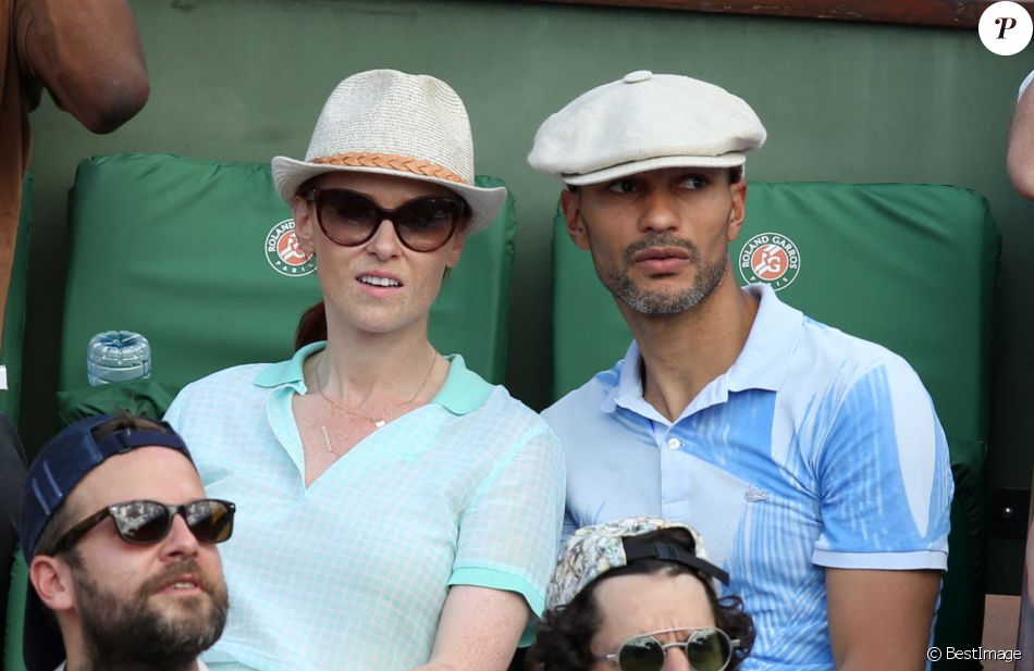 Audrey Fleurot et son compagnon Djibril Glissant assistent à la finale dame lors des Internationaux de France de tennis de Roland Garros à Paris.